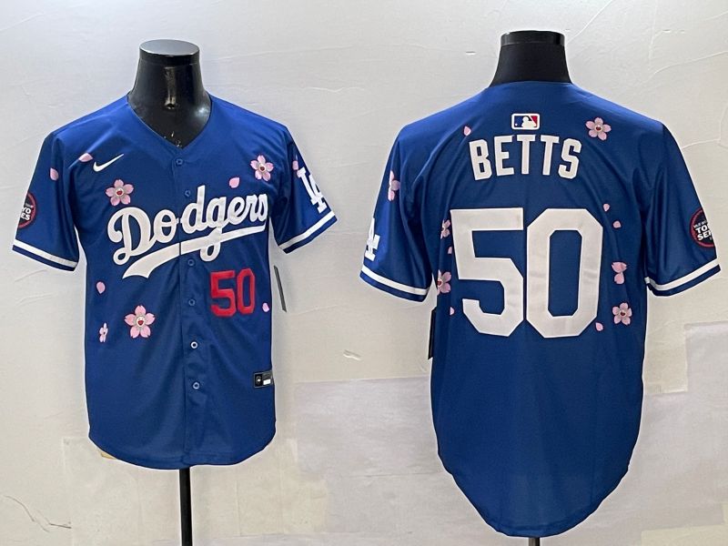 Men Los Angeles Dodgers #50 Betts Blue Sakura Edition 2025 Nike MLB Jersey style 2